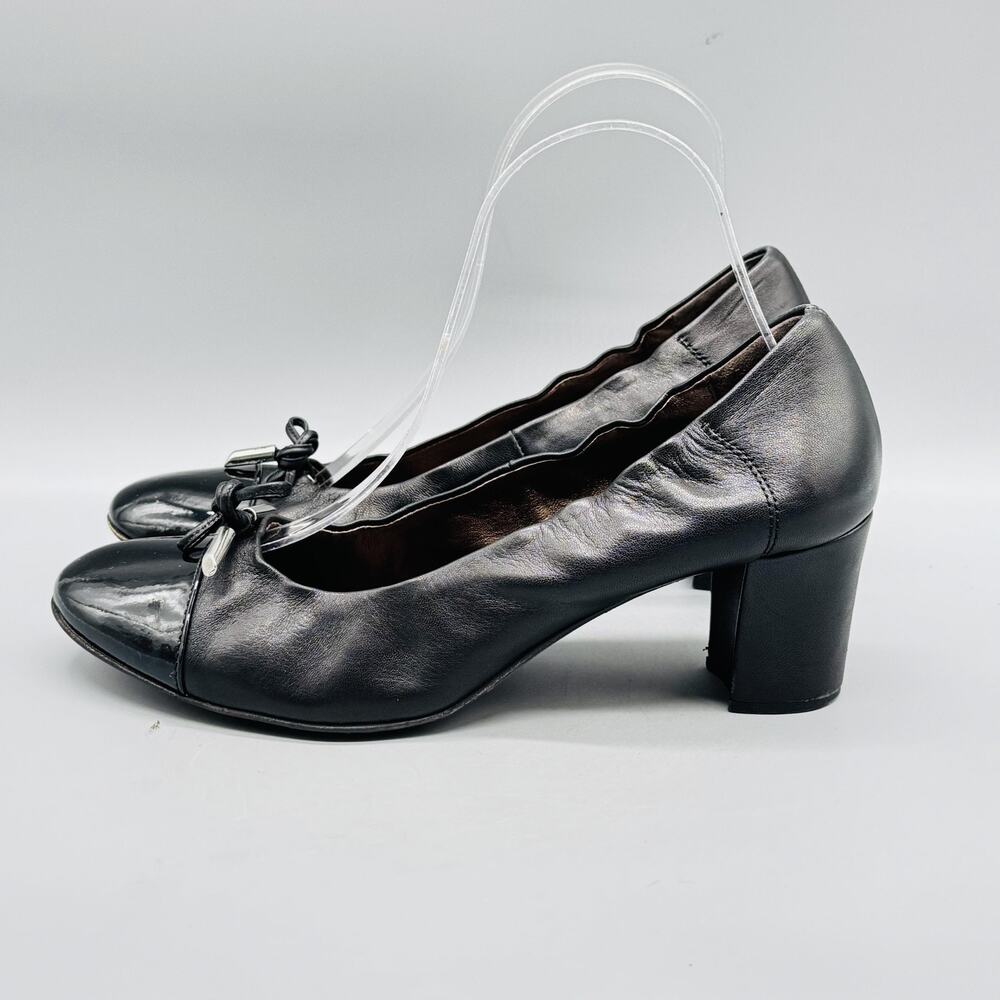 AGL Attilio Giusti Leombruni Shoes Women 9 Black Leather Cap Toe Heel Dress Pump - Picture 5 of 13